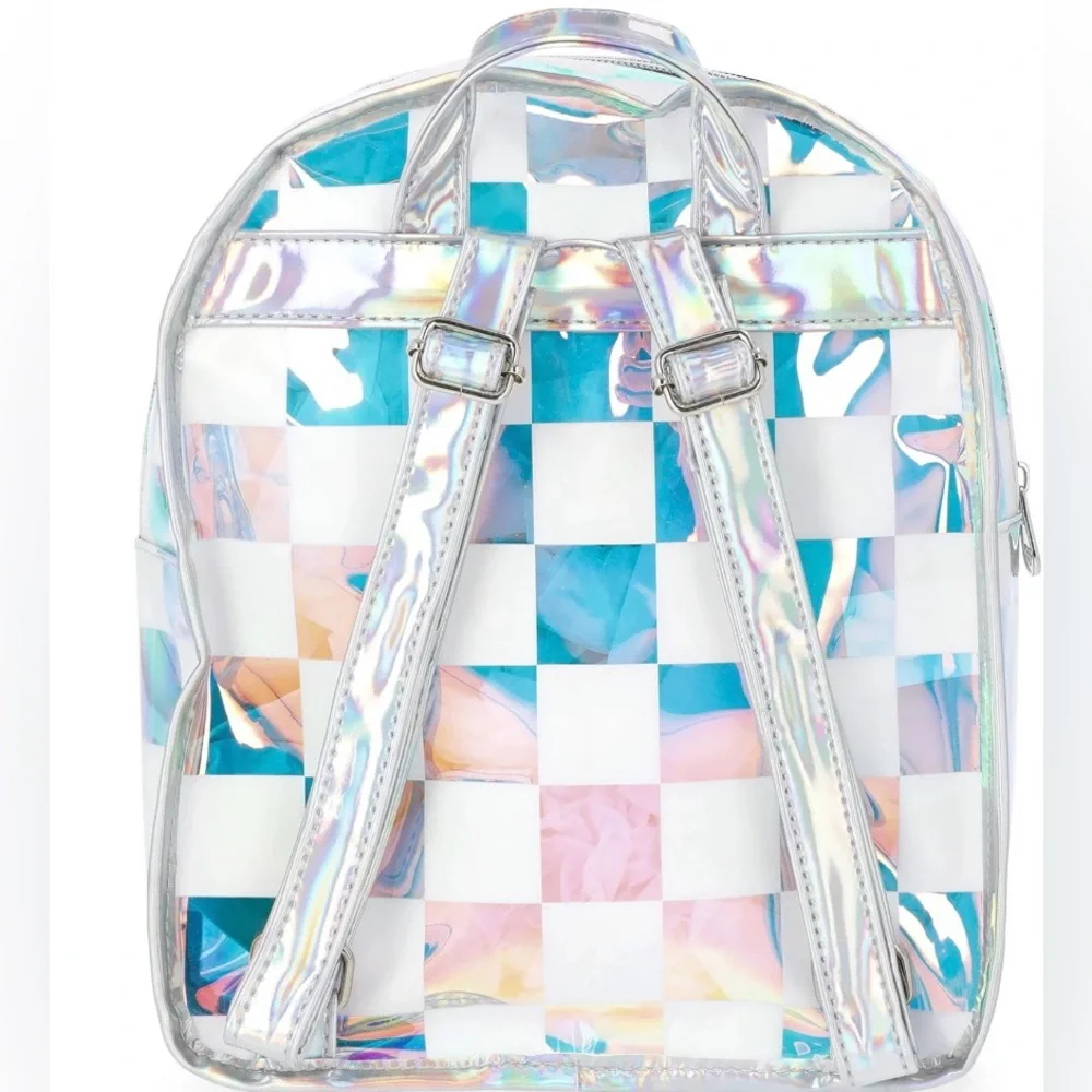 NWT Justice Mini Backpack Iridescent Checkered Holographic Pocket Bag One Size